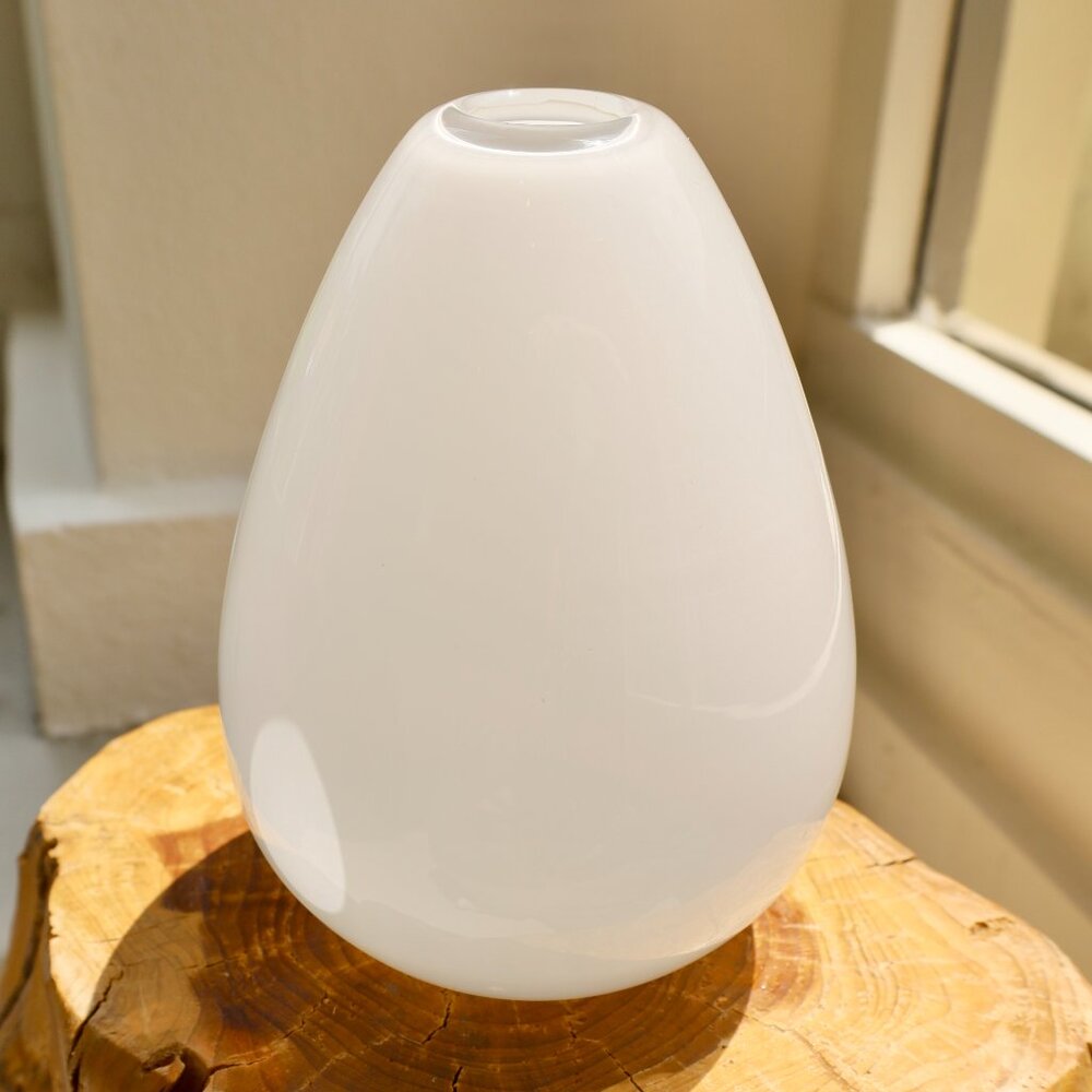 Polish Art Glass White Teardrop Vase